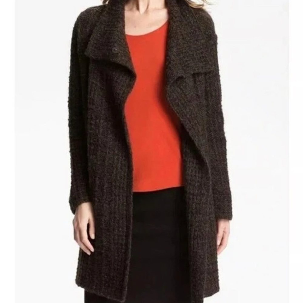 Eileen Fisher Cardigan Women's S Brown Organic Wool/Alpaca 2 Snap Hi‎ Collar